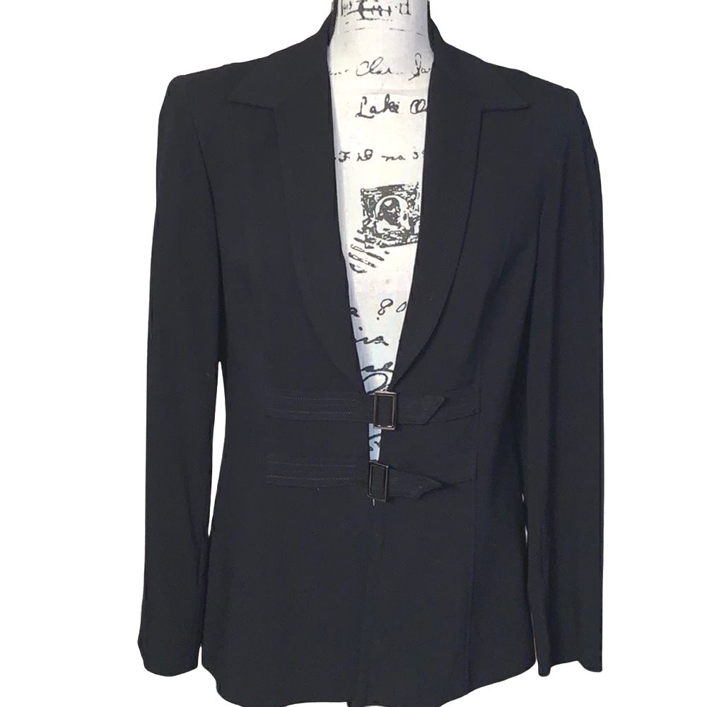 Juliana Collezione Black Buckle Front Blazer Jacket Size 6‎ Made in USA Tailored